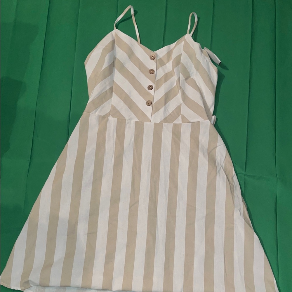 Striped Strapless Dress in Cream and Tan
